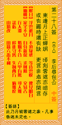 观音灵签第二十八签