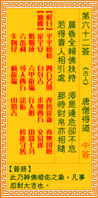 观音灵签第六十二签