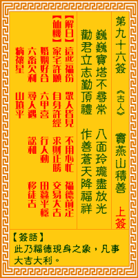 观音灵签第九十六签